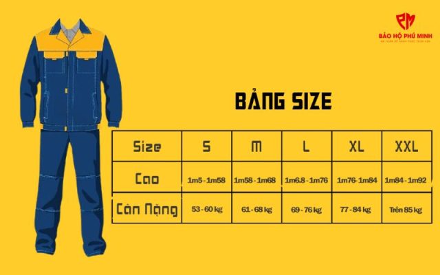 Chọn size quần áo bảo hộ lao động dựa theo chiều cao và cân nặng