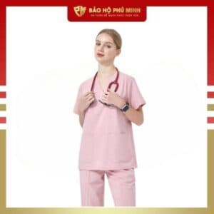 BỘ SCRUBS CỔ TIM MÀU HỒNG CAO CẤP