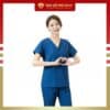 Bộ scrubs cổ tim màu xanh đoàn cao cấp